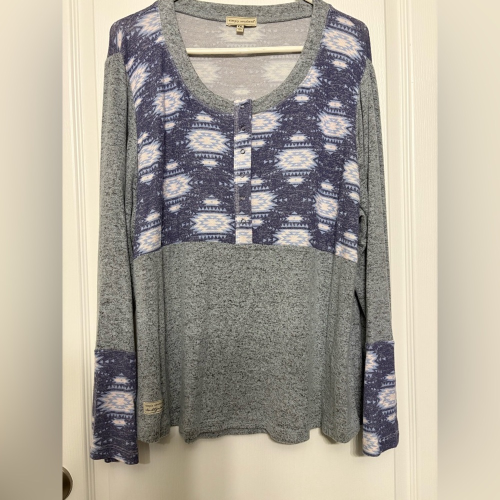 Simply Southern Gorgeous Gray and Purple Patterned Long Sleeve Top